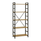 Light Oak Effect 5 Tier Small Shelf Unit with Black Finish Frame