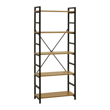 Light Oak Effect 5 Tier Small Shelf Unit with Black Finish Frame