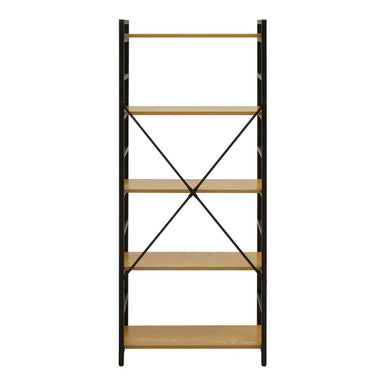Light Oak Effect 5 Tier Small Shelf Unit with Black Finish Frame