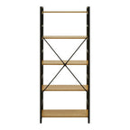 Light Oak Effect 5 Tier Small Shelf Unit with Black Finish Frame
