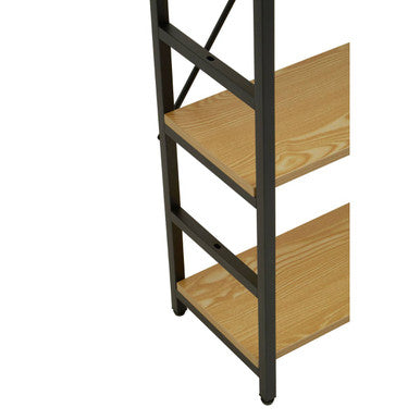 Light Oak Effect 5 Tier Small Shelf Unit with Black Finish Frame