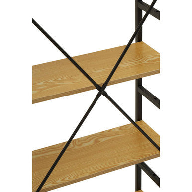 Light Oak Effect 5 Tier Small Shelf Unit with Black Finish Frame