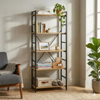 Light Oak Effect 5 Tier Small Shelf Unit with Black Finish Frame