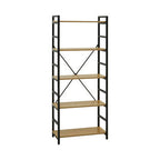 Light Oak Effect 5 Tier Small Shelf Unit with Black Finish Frame