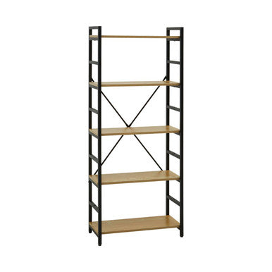 Light Oak Effect 5 Tier Small Shelf Unit with Black Finish Frame