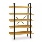 Light Oak Effect 5 Tier Large Shelf Unit with Black Finish Frame