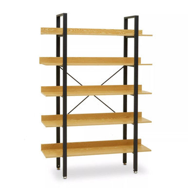Light Oak Effect 5 Tier Large Shelf Unit with Black Finish Frame