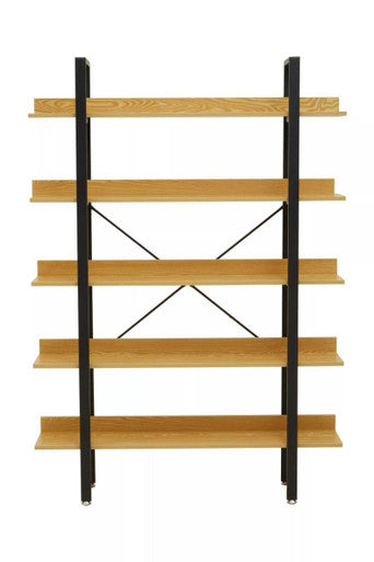 Light Oak Effect 5 Tier Large Shelf Unit with Black Finish Frame