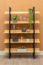 Light Oak Effect 5 Tier Large Shelf Unit with Black Finish Frame