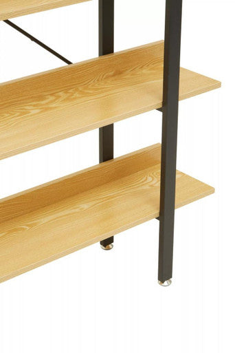 Light Oak Effect 5 Tier Large Shelf Unit with Black Finish Frame