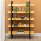 Light Oak Effect 5 Tier Large Shelf Unit with Black Finish Frame