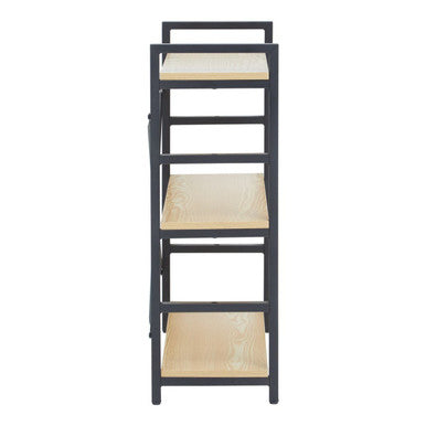 Light Oak Effect 3 Tier Small Shelf Unit with Black Finish Frame