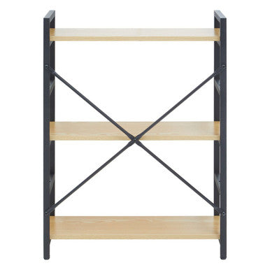 Light Oak Effect 3 Tier Small Shelf Unit with Black Finish Frame