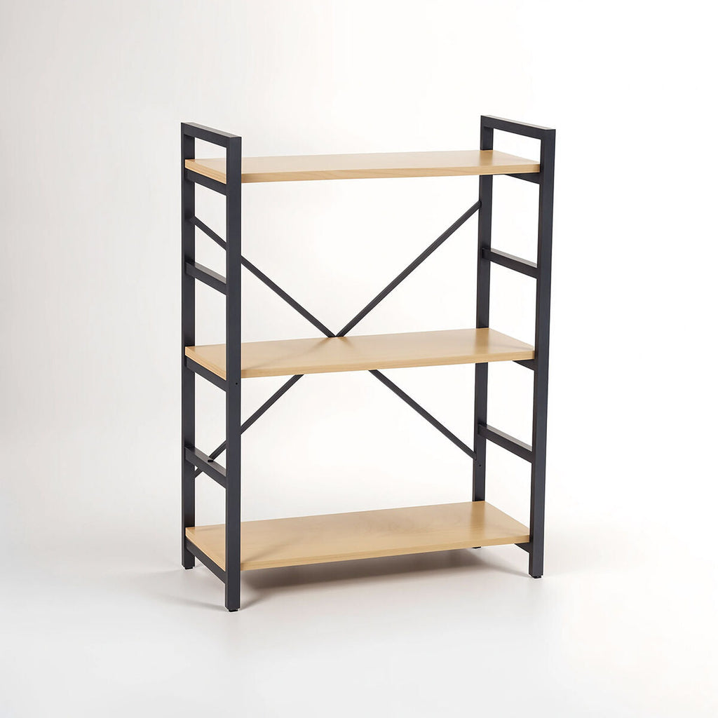 Light Oak Effect 3 Tier Small Shelf Unit with Black Finish Frame