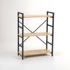 Light Oak Effect 3 Tier Small Shelf Unit with Black Finish Frame