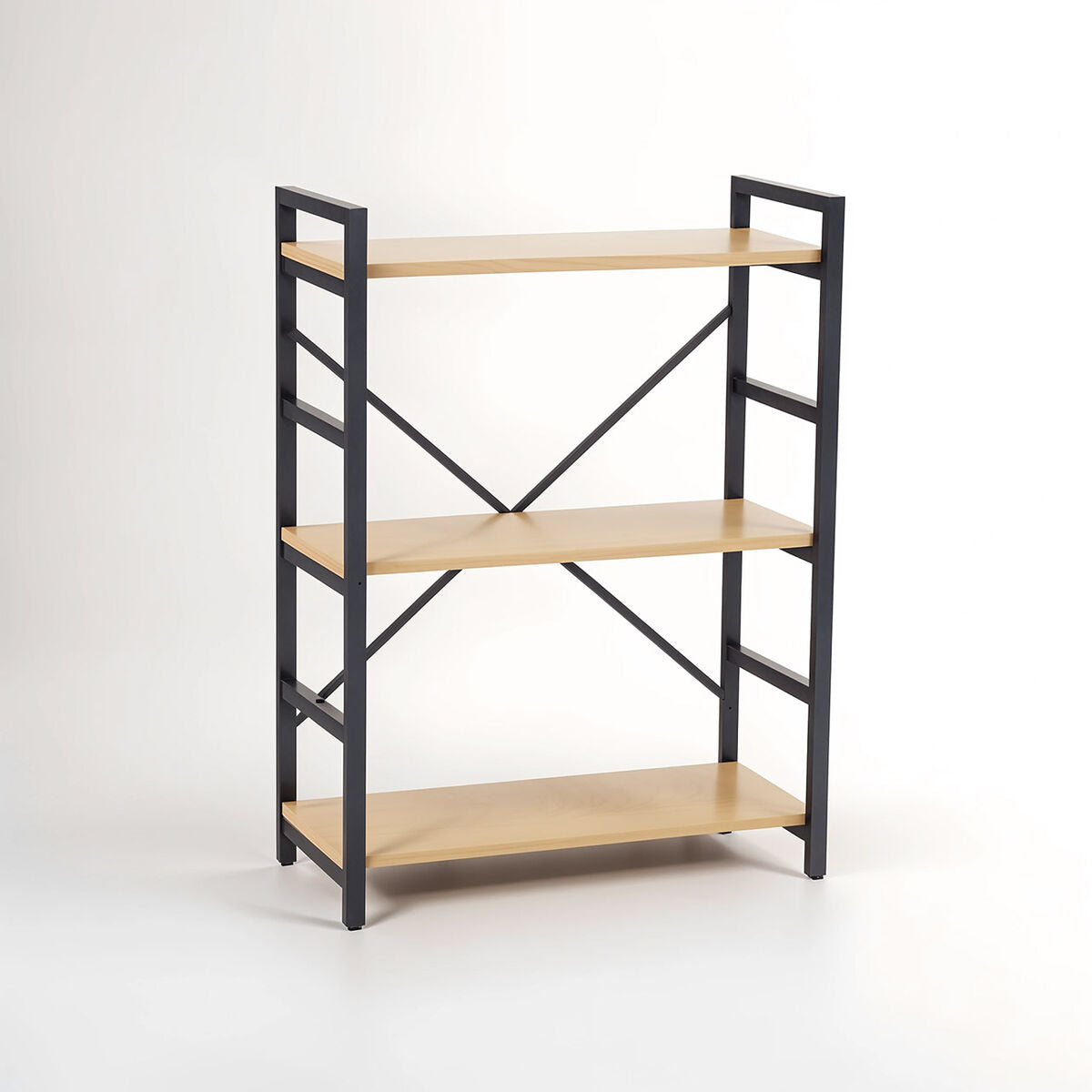 Light Oak Effect 3 Tier Small Shelf Unit with Black Finish Frame
