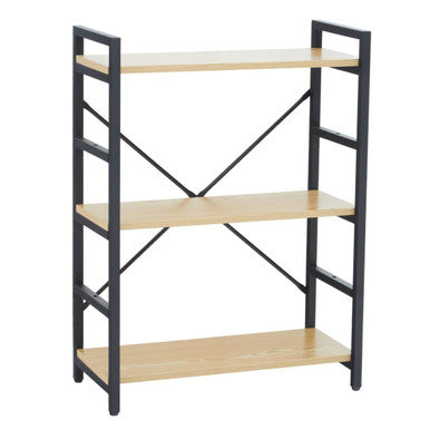 Light Oak Effect 3 Tier Small Shelf Unit with Black Finish Frame