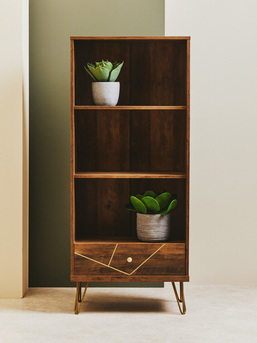 Wood Effect 3 Tier Shelf Unit with Drawer