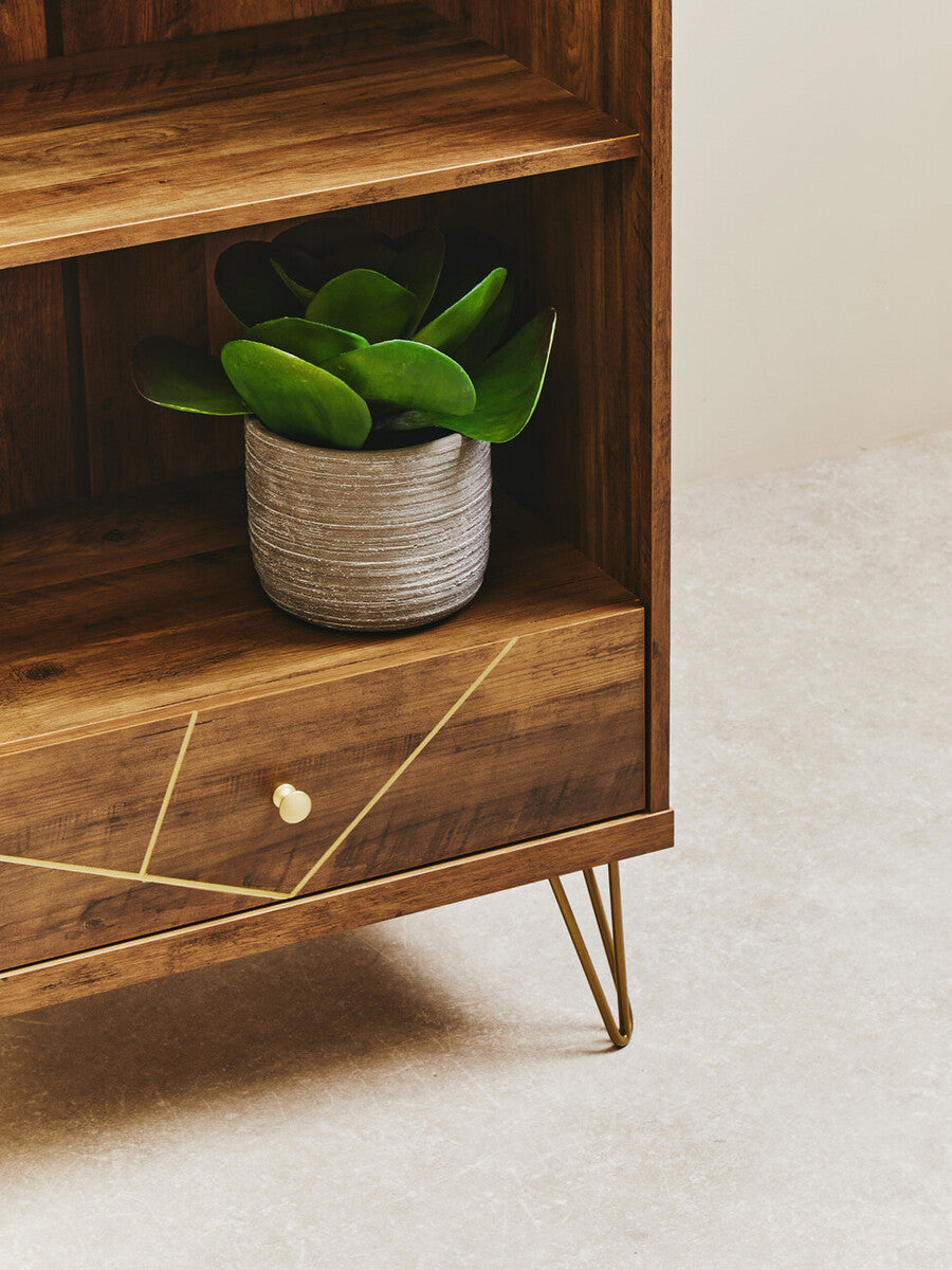 Wood Effect 3 Tier Shelf Unit with Drawer