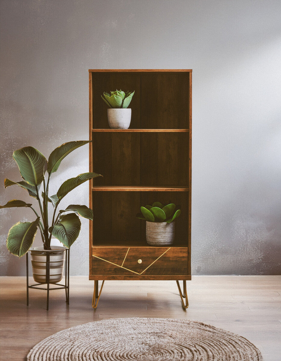 Wood Effect 3 Tier Shelf Unit with Drawer