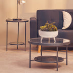 Antique Mirrored Glass 2 Tier Round Coffee Table