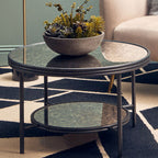 Antique Mirrored Glass 2 Tier Round Coffee Table