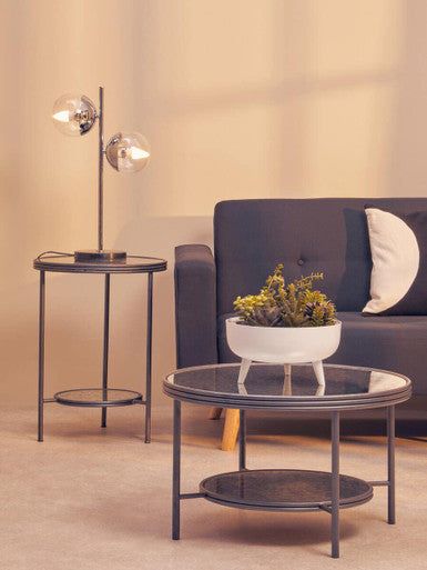 Antique Mirrored Glass 2 Tier Round Side Table