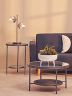 Antique Mirrored Glass 2 Tier Round Side Table