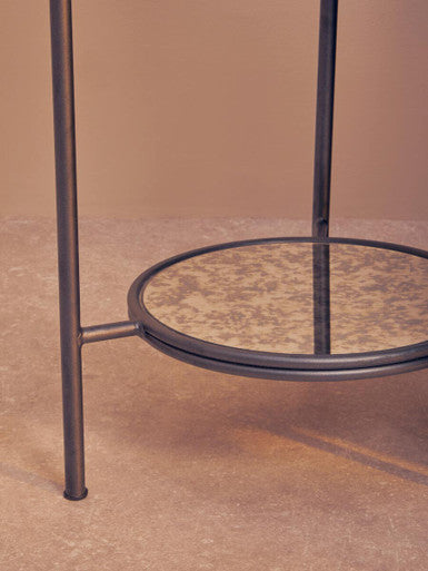 Antique Mirrored Glass 2 Tier Round Side Table