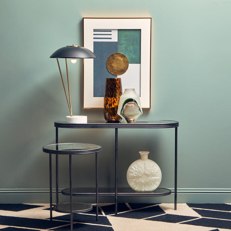 Antique Mirrored Glass 2 Tier Round Side Table