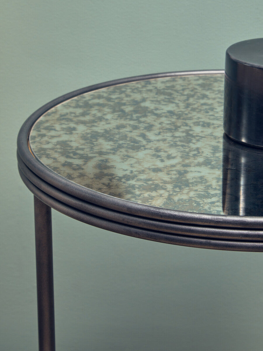 Antique Mirrored Glass 2 Tier Round Side Table