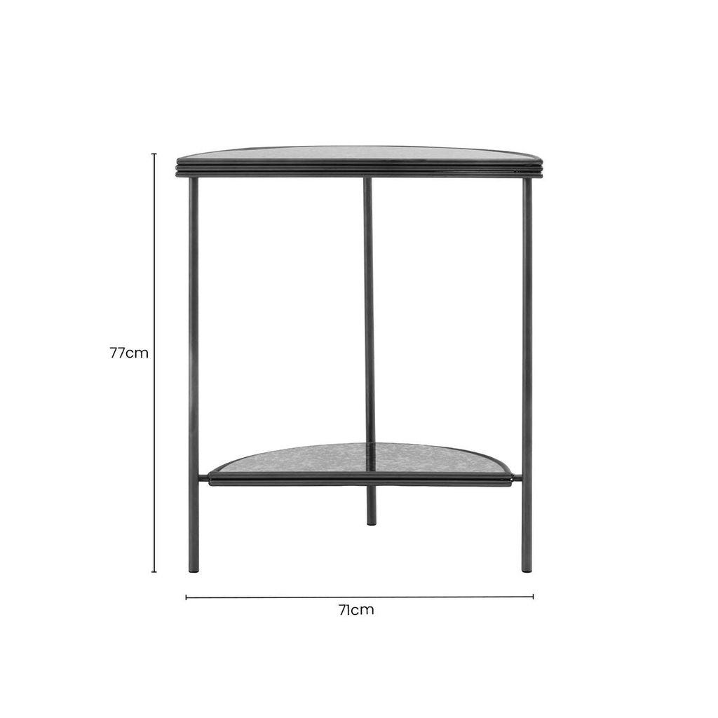Antique Mirrored Glass Half Moon Console Table