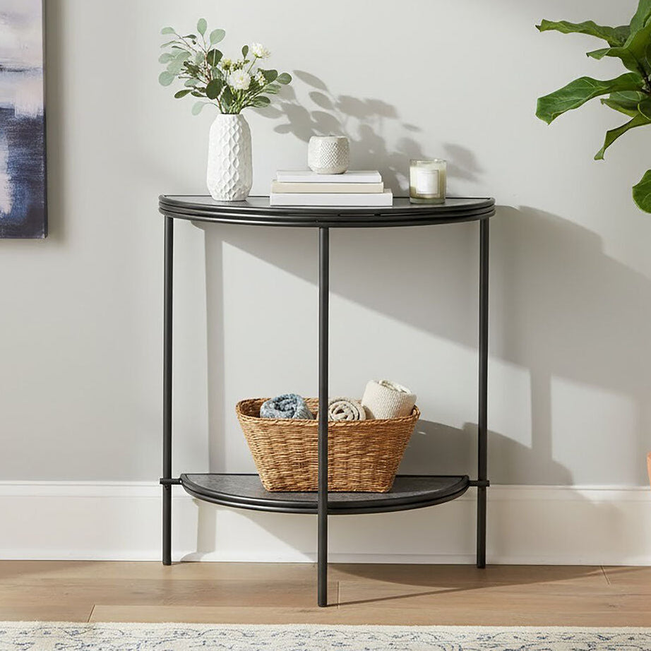 Antique Mirrored Glass Half Moon Console Table