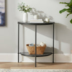 Antique Mirrored Glass Half Moon Console Table