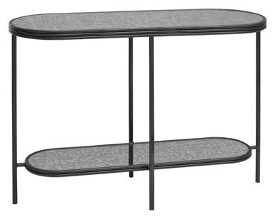 Black Wooden Top Rectangular Console Table with Metal Frame
