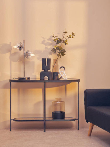 Black Wooden Top Rectangular Console Table with Metal Frame