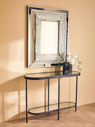 Black Wooden Top Rectangular Console Table with Metal Frame