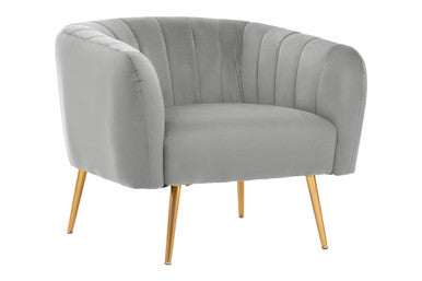 Grey Velvet Accent Chair with Channel Tufting