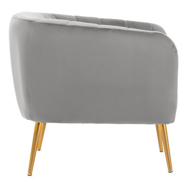 Grey Velvet Accent Chair with Channel Tufting
