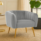 Grey Velvet Accent Chair with Channel Tufting
