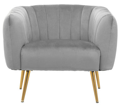 Grey Velvet Accent Chair with Channel Tufting
