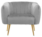 Grey Velvet Accent Chair with Channel Tufting