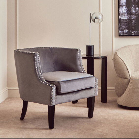 Studded Grey Velvet Chair
