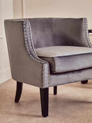 Studded Grey Velvet Chair