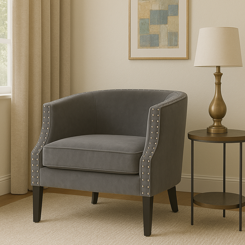 Studded Grey Velvet Chair