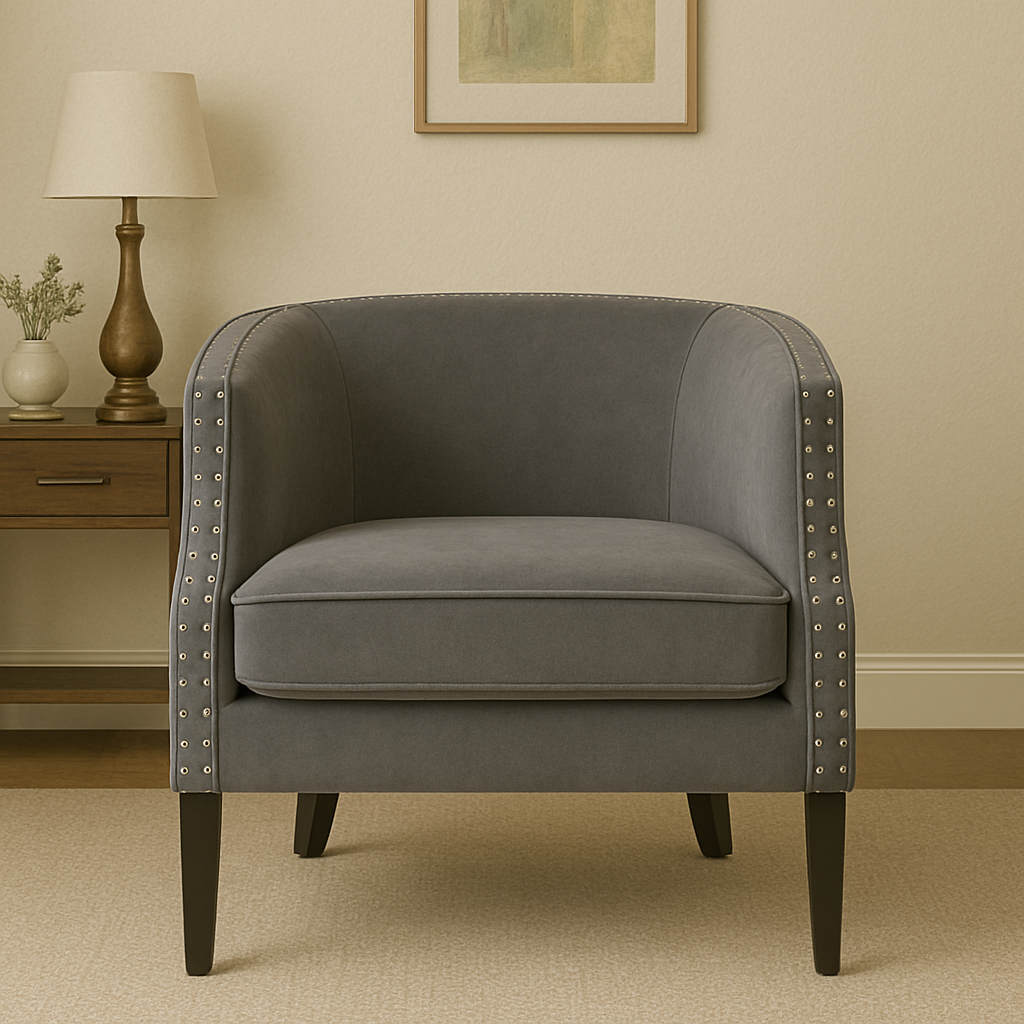 Studded Grey Velvet Chair