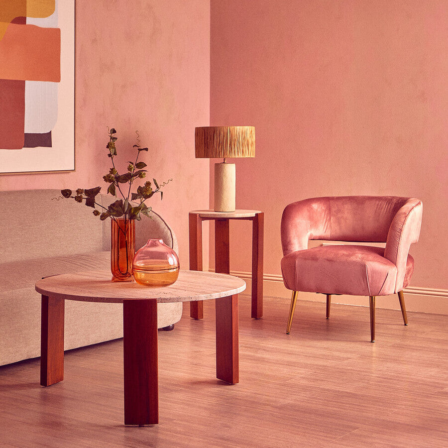 Curved Pink Velvet Accent Chair