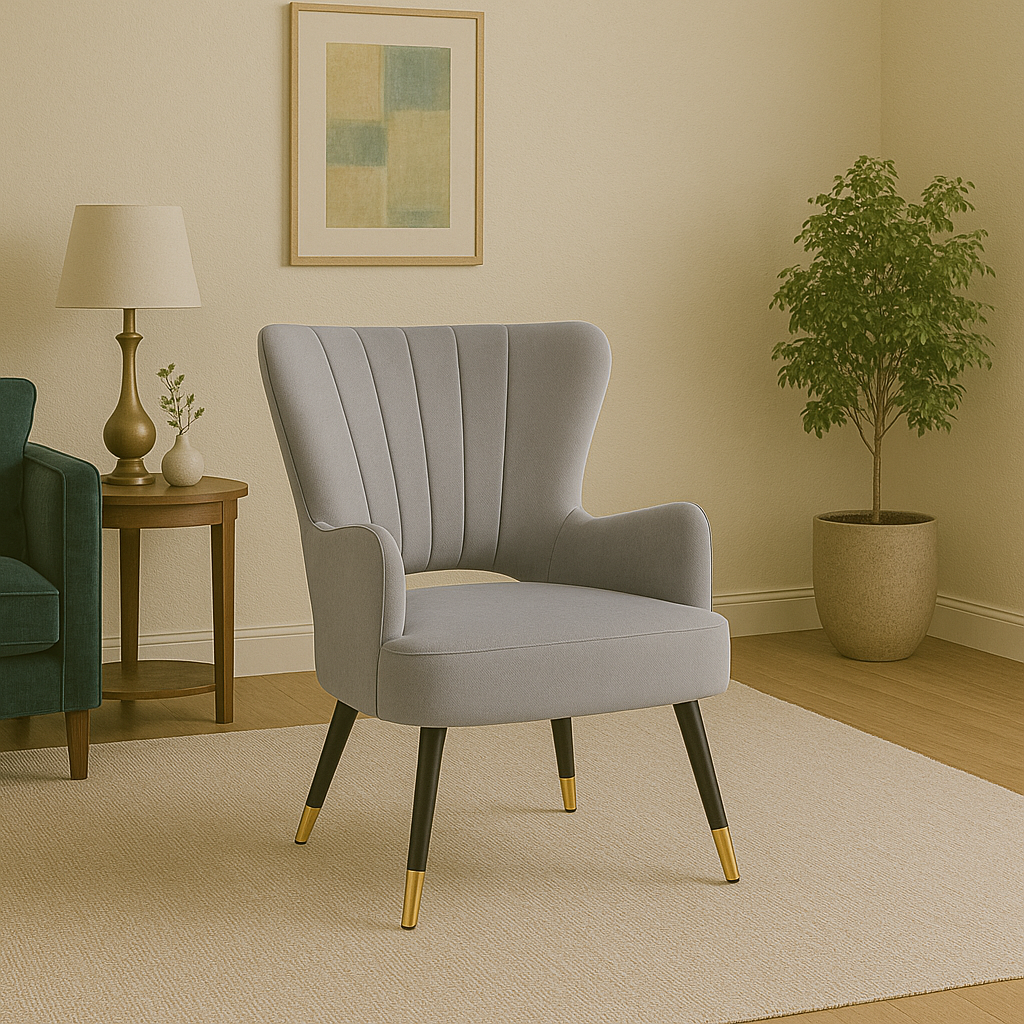 Grey Velvet Chair with Cut Out Back