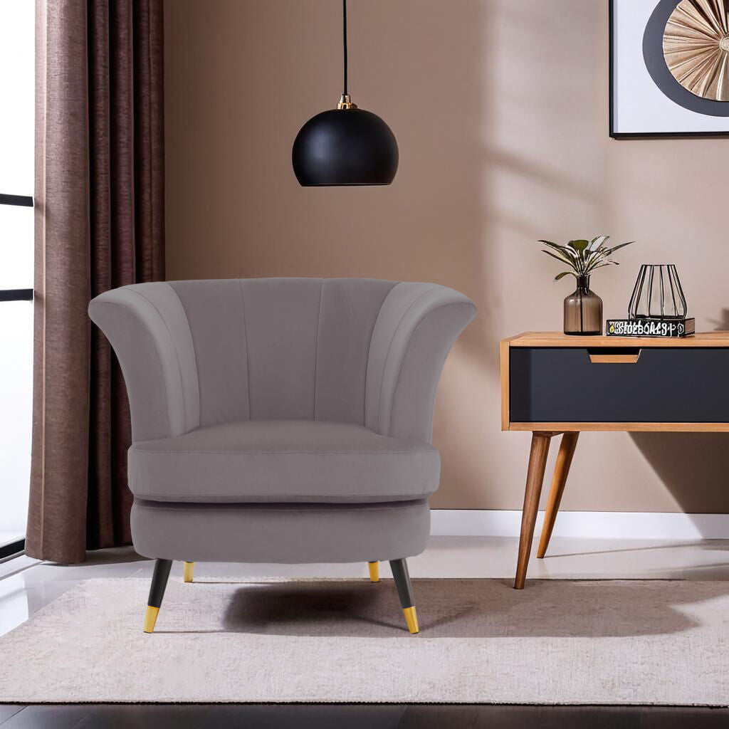 Mink Velvet Accent Chair with Scalloped Back