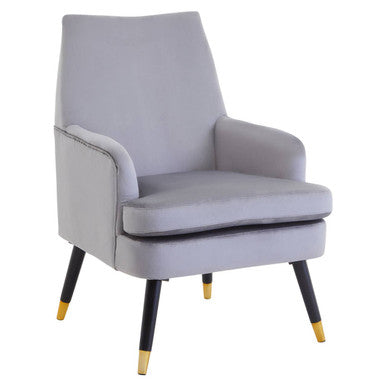 Grey Velvet Accent Chair with Padded Seat